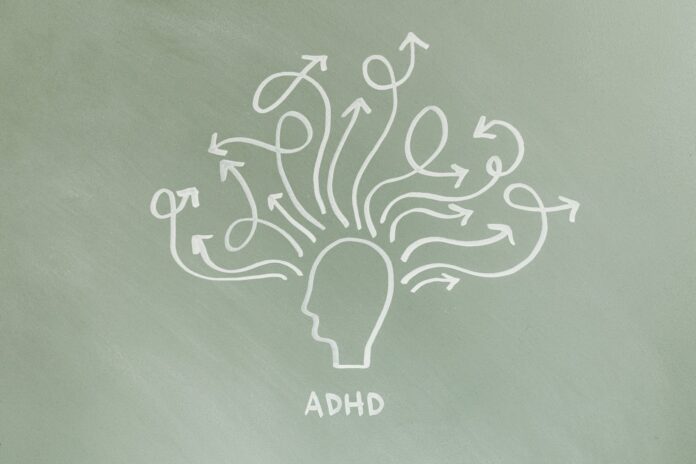 Depiction of ADHD brain drawn on a chalkboard